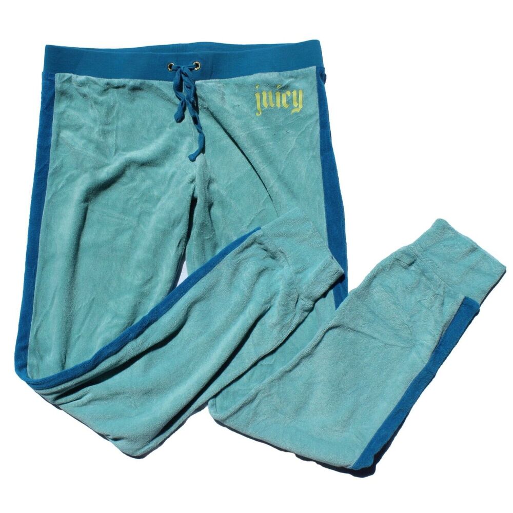Juicy Couture Womens Velour Jogger Pants Small Aqua Teal Y2K Track Pants